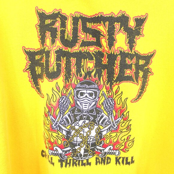 Rusty Butcher Pullover Hoodie Sweatshirt Sz X-LARGE Yellow Chill Thrill And Kill - Picture 2 of 10